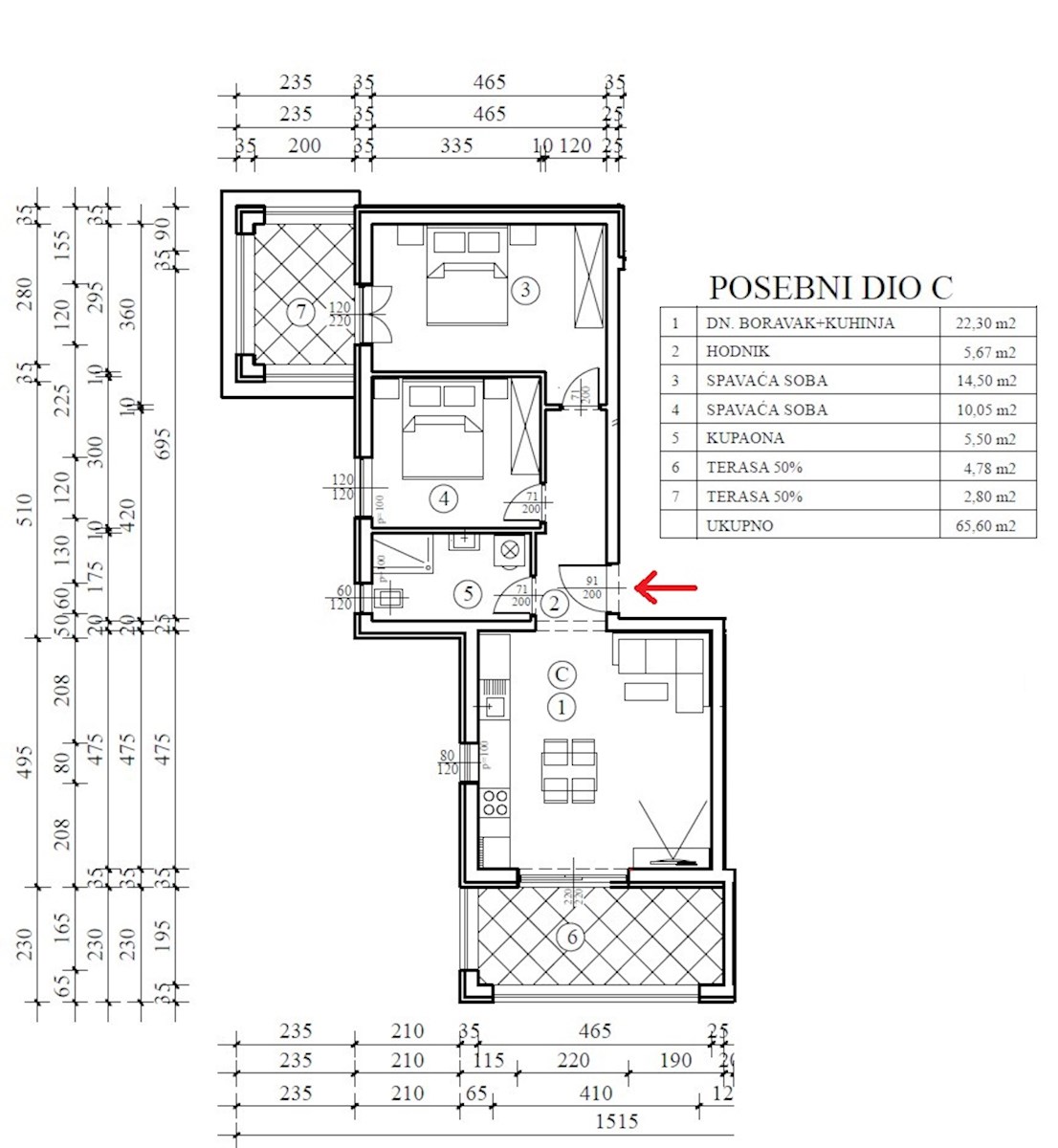 Poreč - okolica, novo stanovanje 66 m2, 2 terasi