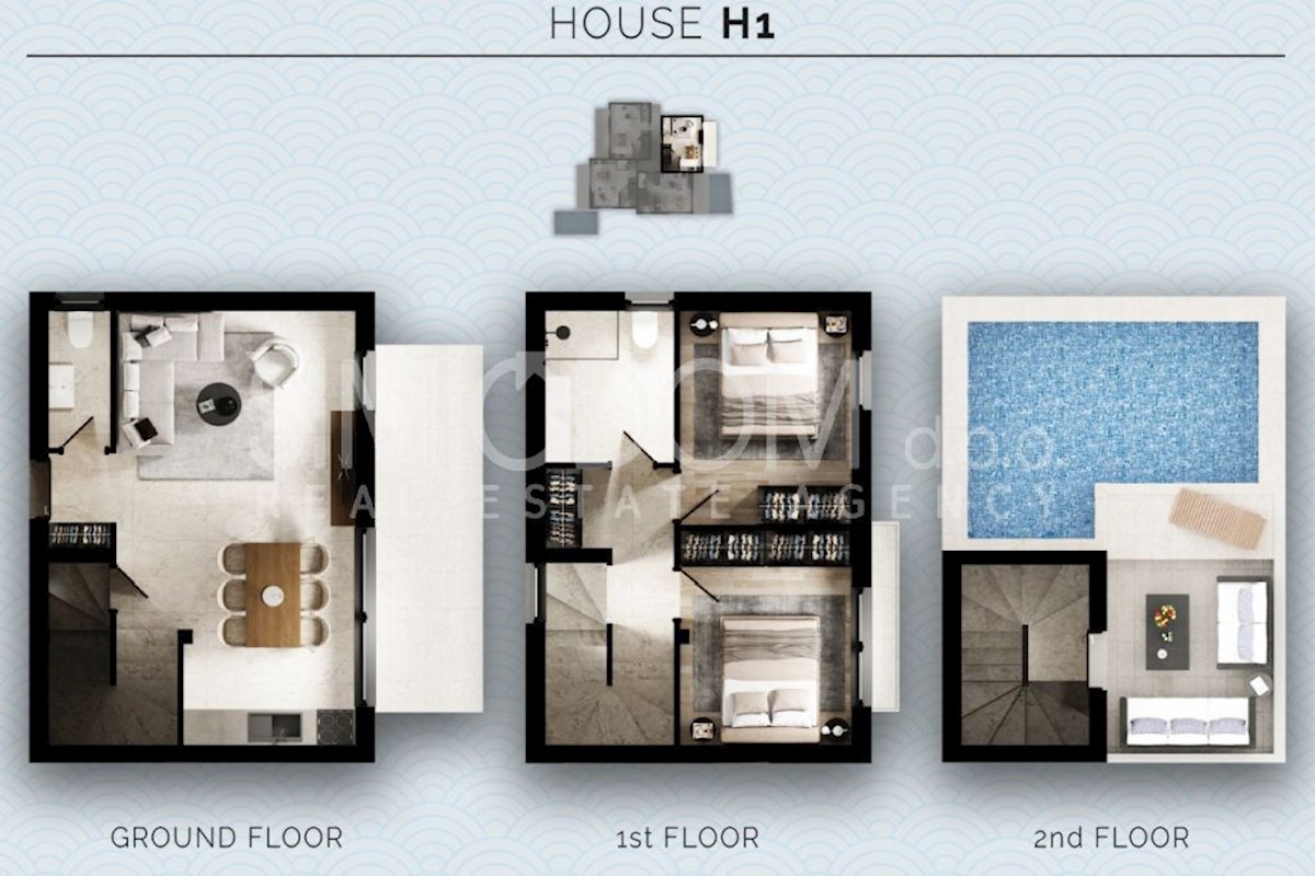 Čudovita hiša z bazenom v bližini plaže, Srima