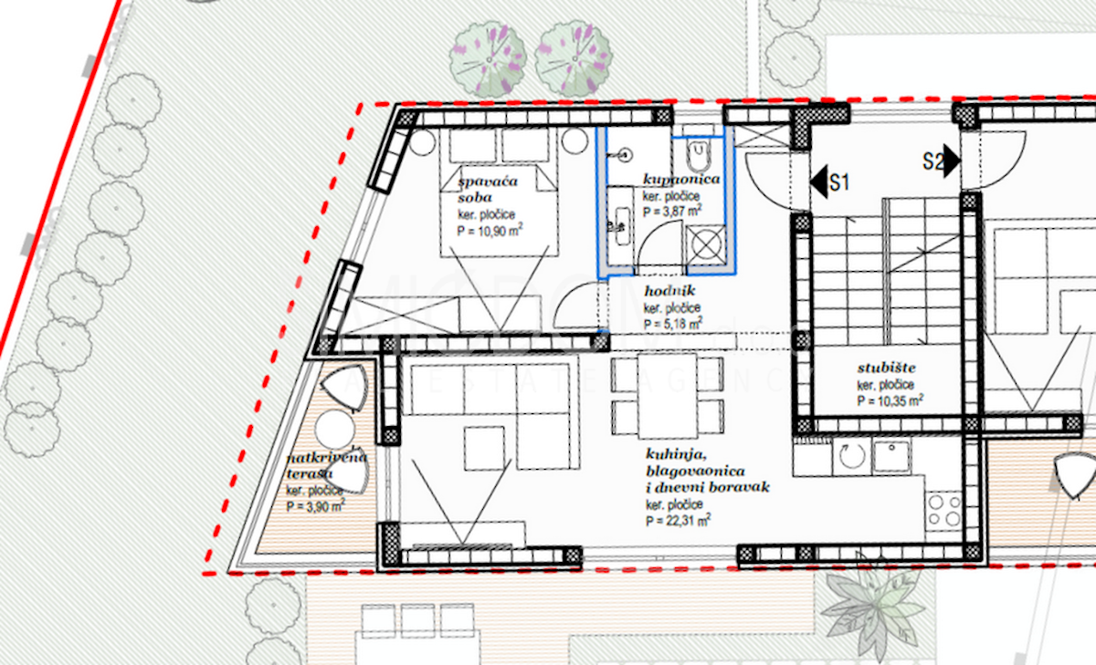 Enosobno stanovanje v novogradnji, Podstrana