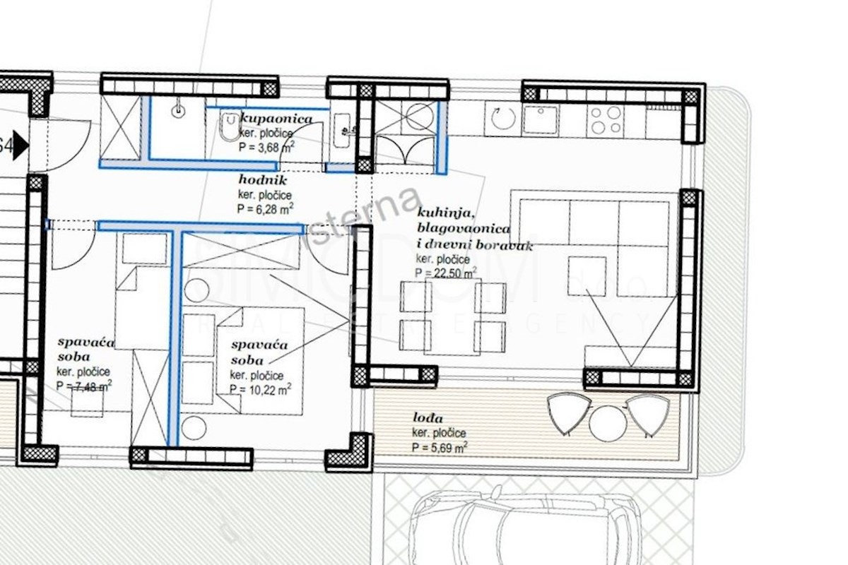 Dvosobno stanovanje v novogradnji v drugem nadstropju, Podstrana