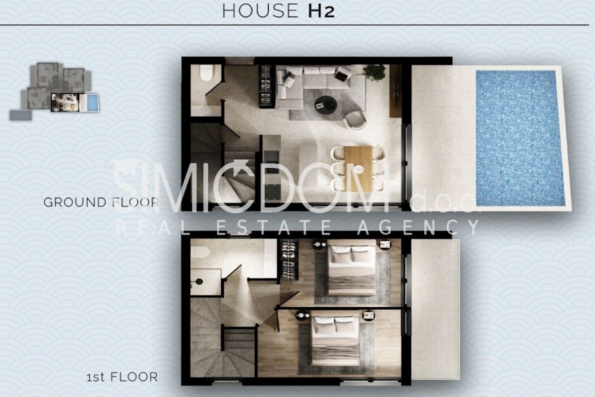 Čudovita hiša z bazenom v bližini plaže, Srima