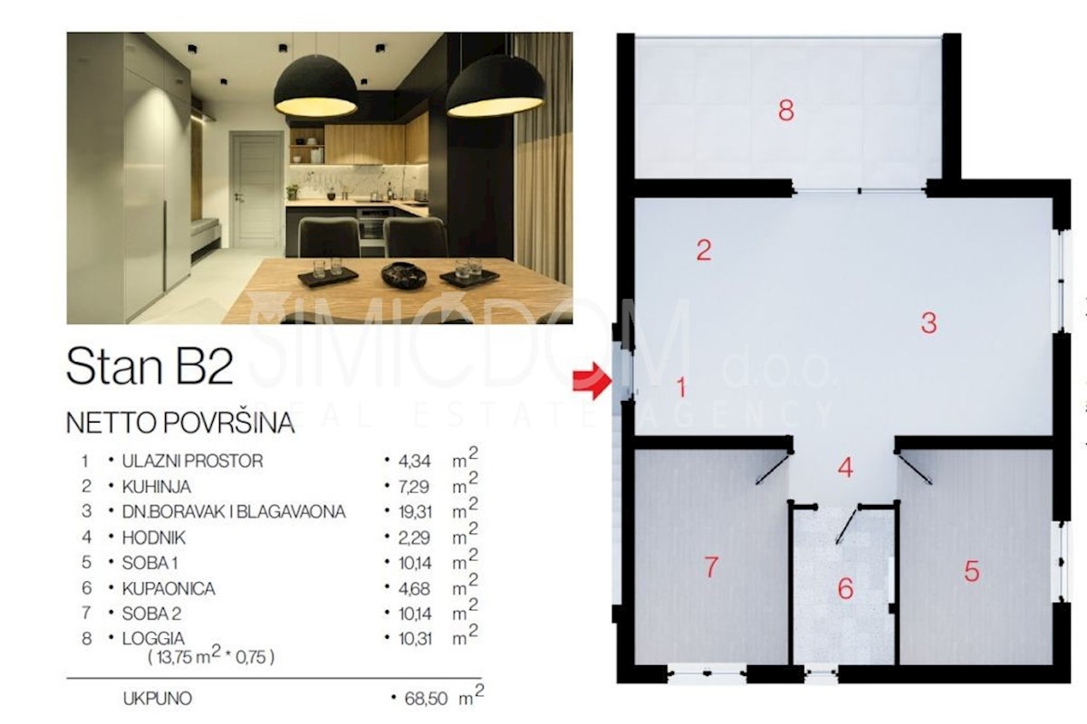 Dvosobno stanovanje z razgledom na morje, Rogoznica