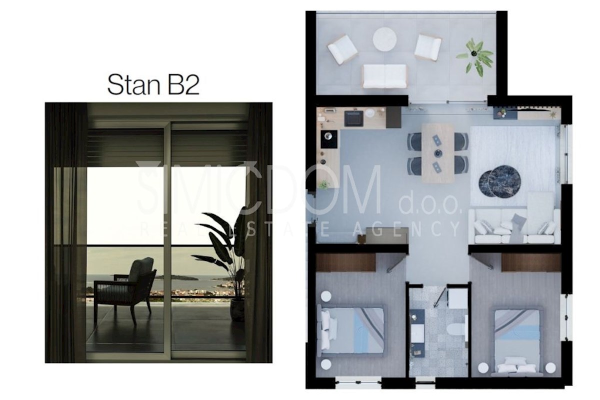 Dvosobno stanovanje z razgledom na morje, Rogoznica