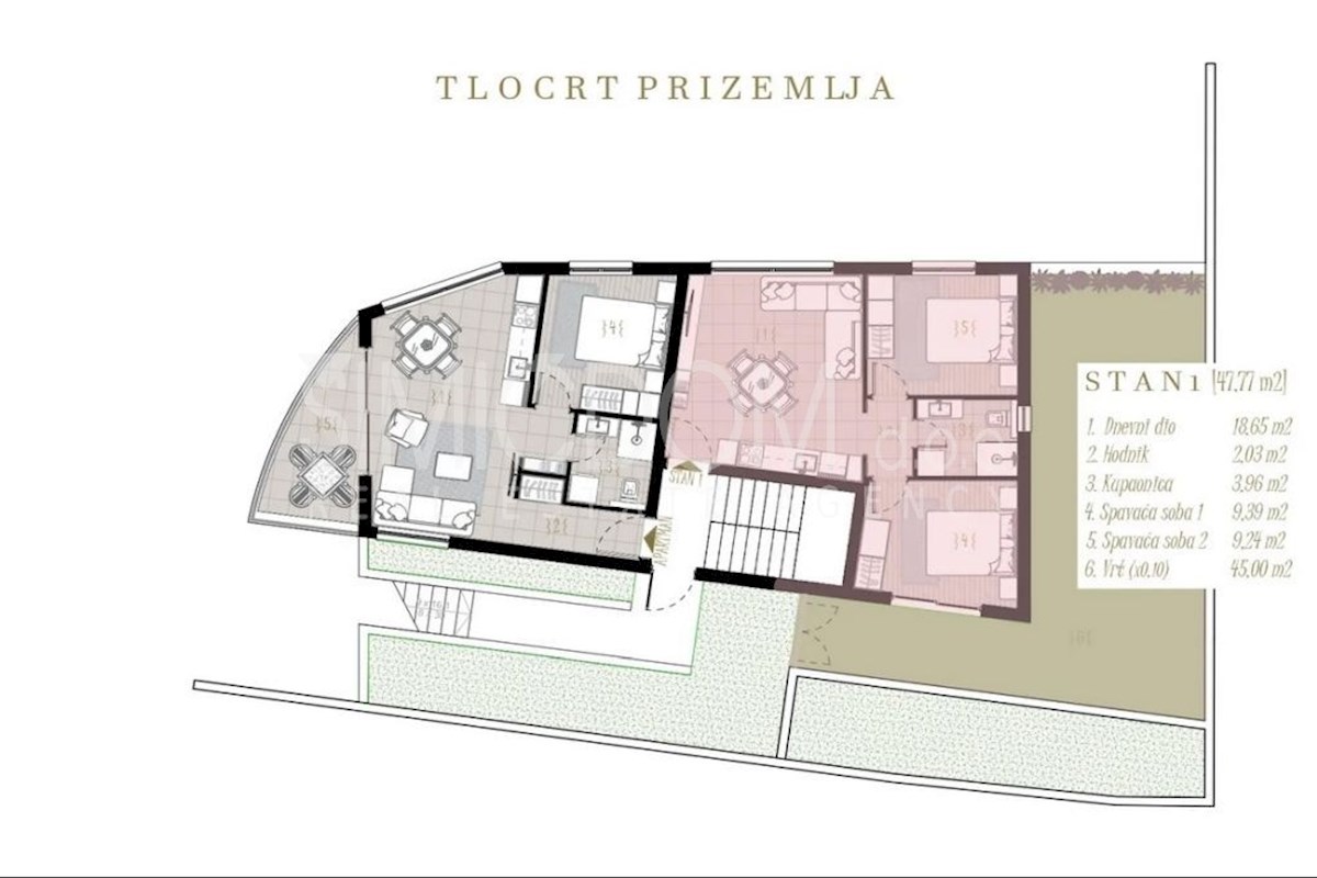 Dvosobno stanovanje z vrtom, Podstrana