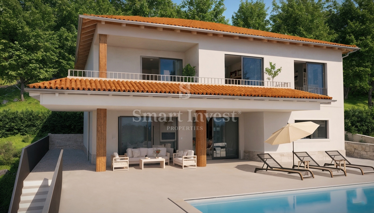 LOVRAN, land plot with building permit for a house, sea view