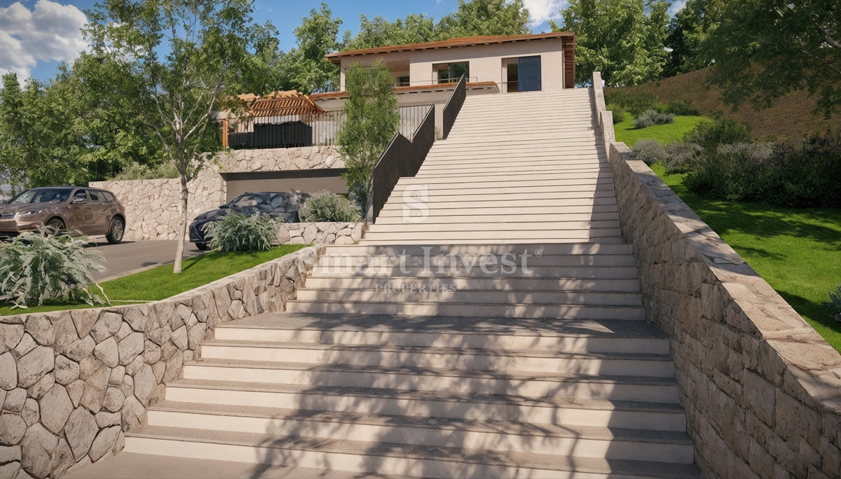 LOVRAN, land plot with building permit for a house, sea view