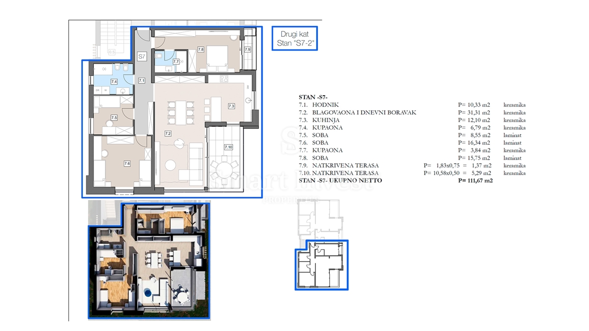 ISTRA - LABIN, stanovanje s teraso v moderni novogradnji
