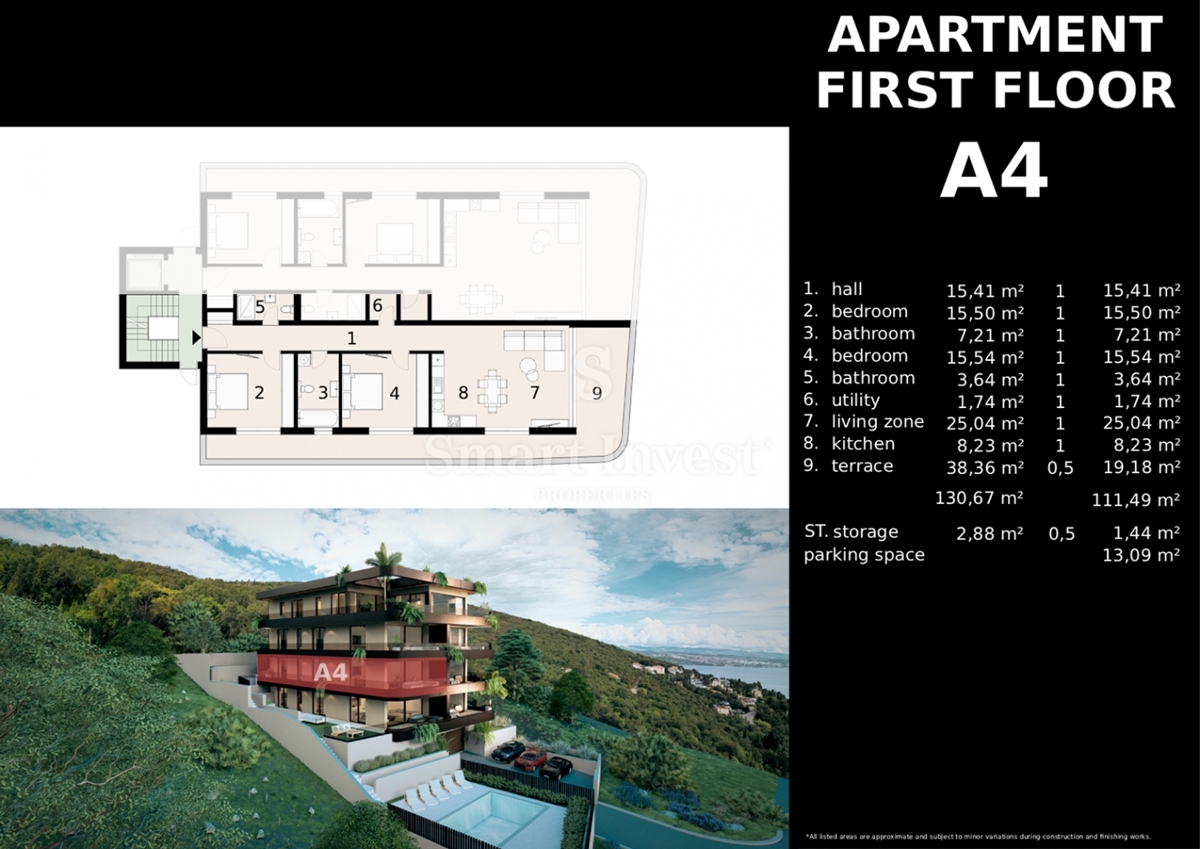 IČIĆI, stanovanje z vrtom in pogledom na morje v novogradnji z garažo