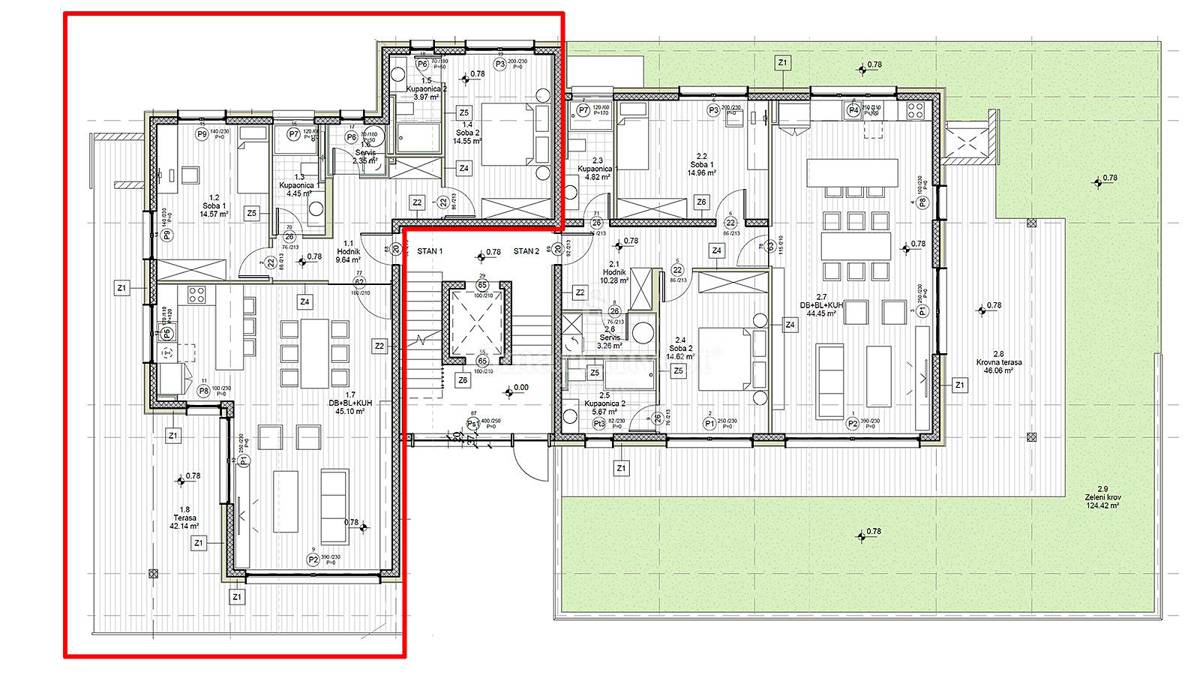 RIJEKA - BIVIO, luksuzno 3-sobno stanovanje z bazenom v novogradnji