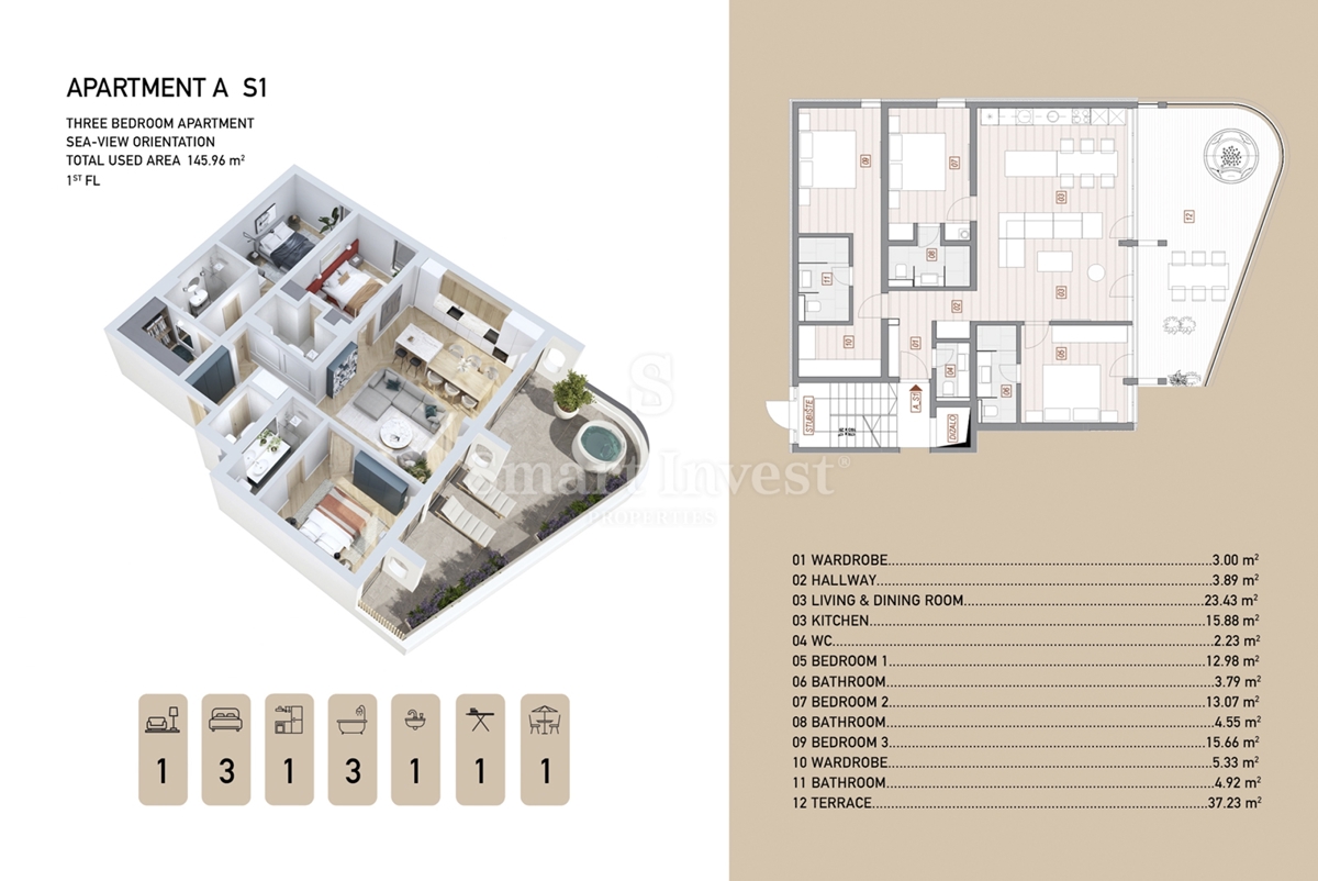 OPATIJA - CENTER, luksuzno 3-sobno stanovanje s pogledom na morje