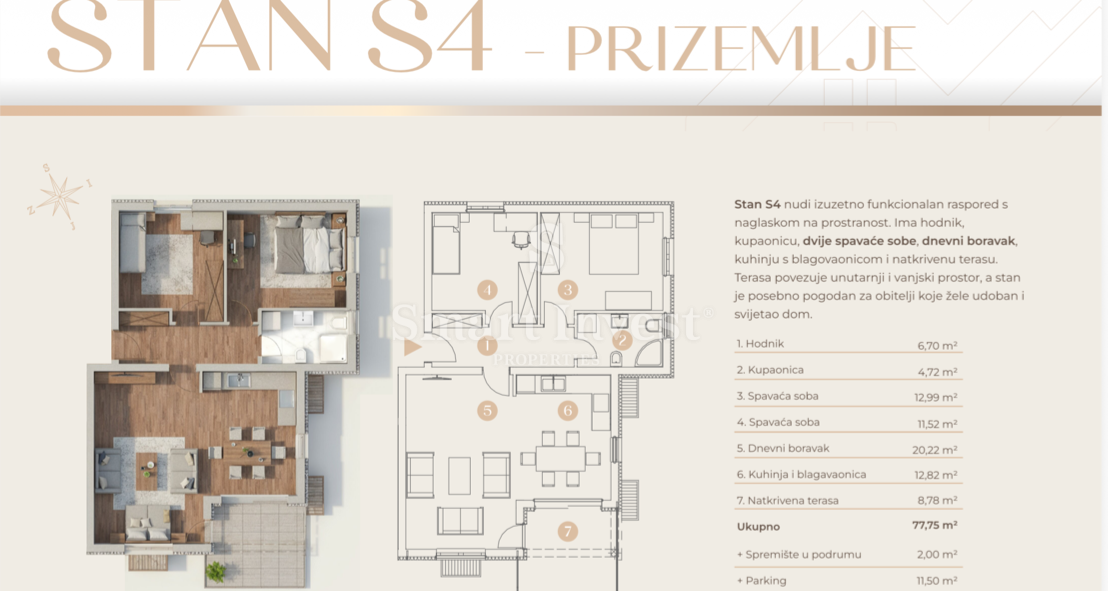 Stanovanje Saršoni, Viškovo, 77,75m2