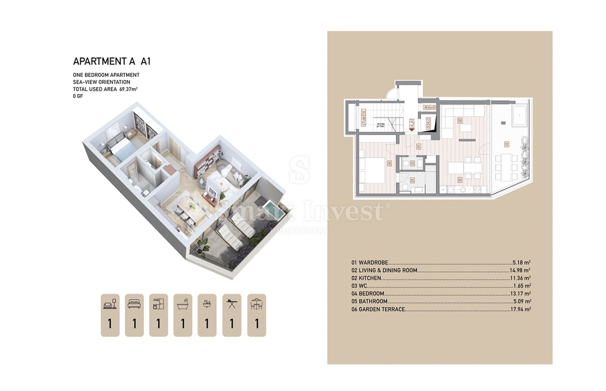 OPATIJA - CENTER, luksuzno 1-sobno stanovanje s teraso