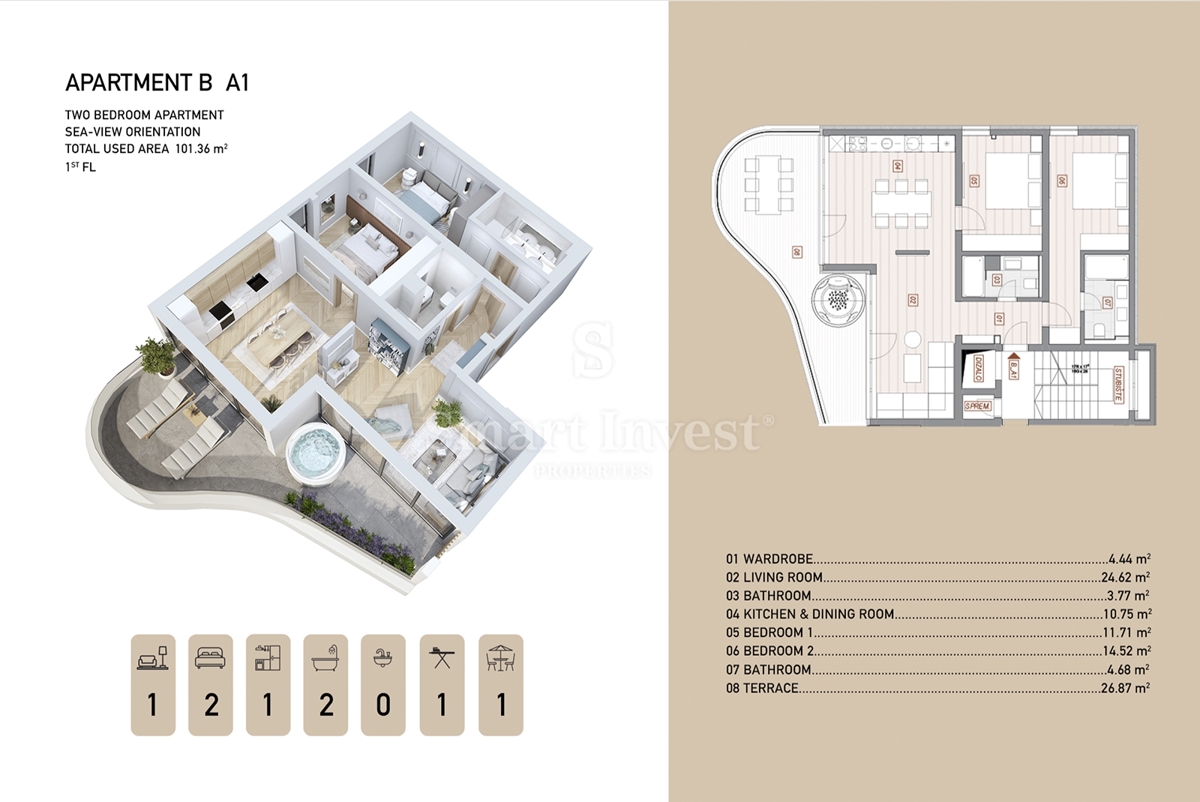 OPATIJA - CENTER, luksuzno 2-sobno stanovanje s teraso