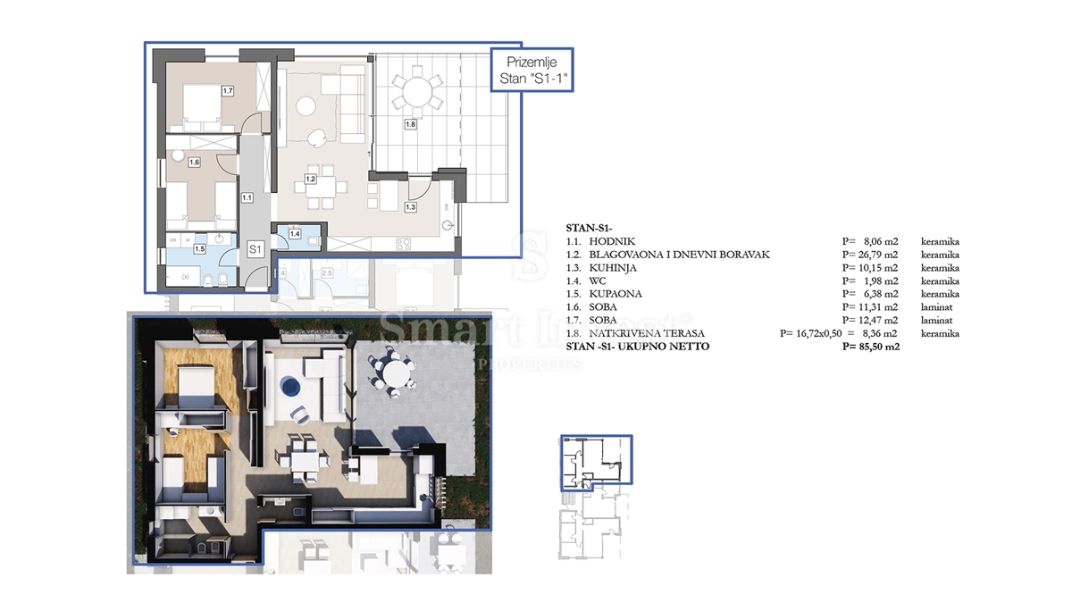 ISTRA - LABIN, stanovanje s teraso v moderni novogradnji