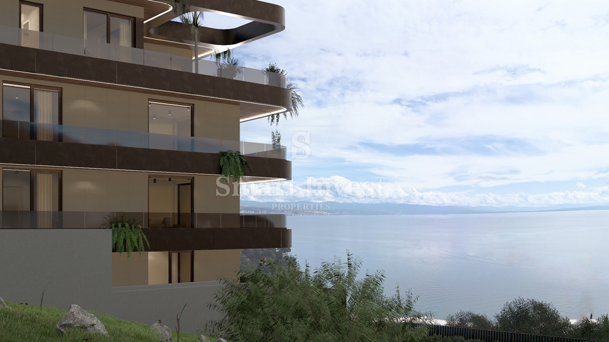 IČIĆI, 2-sobno stanovanje z vrtom in pogledom na morje v novogradnji z garažo