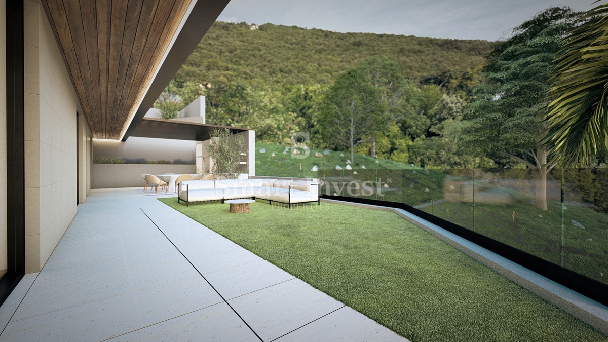 IČIĆI, 2-sobno stanovanje z vrtom in pogledom na morje v novogradnji z garažo