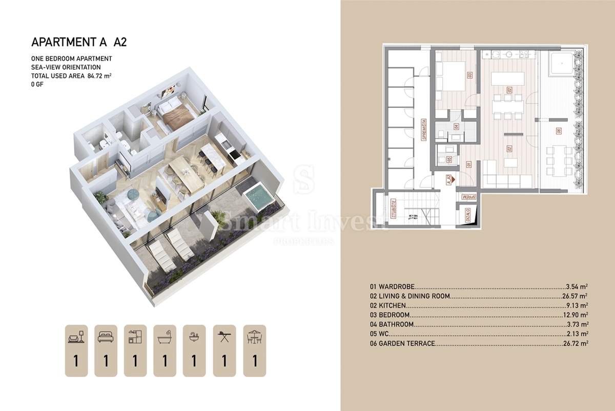 OPATIJA - CENTER, luksuzno 1-sobno stanovanje s teraso