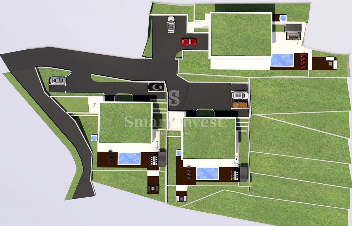 IČIĆI - POLJANE, zemljišče z gradbenim dovoljenjem za 3 vile z bazeni