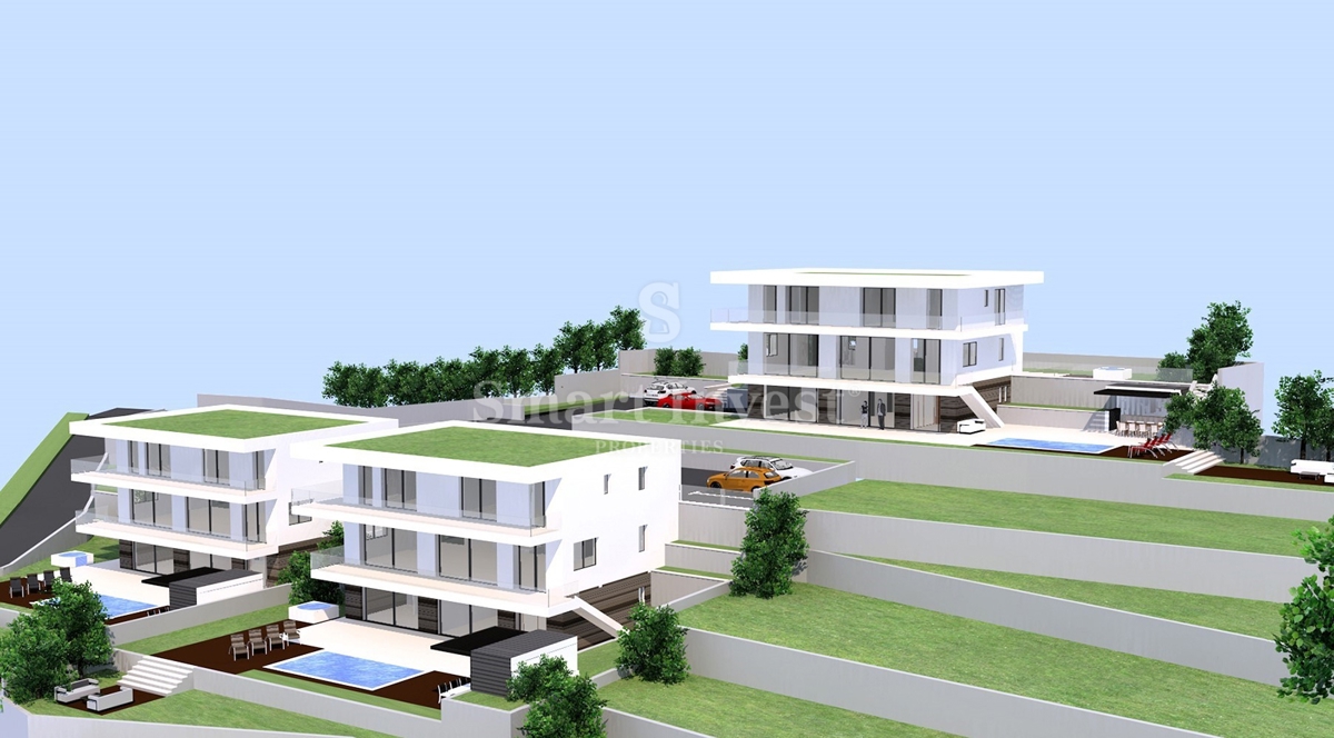 IČIĆI - POLJANE, zemljišče z gradbenim dovoljenjem za 3 vile z bazeni