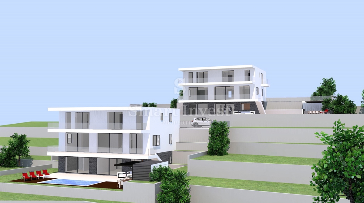 IČIĆI - POLJANE, zemljišče z gradbenim dovoljenjem za 3 vile z bazeni