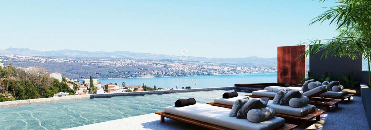 OPATIJA - CENTER, luksuzno 2-s stanovanje, bazen, pogled na morjeja, 123,36m2