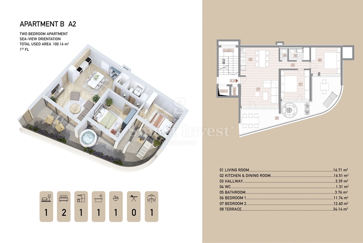 OPATIJA - CENTER, luksuzno 2-sobno stanovanje s teraso