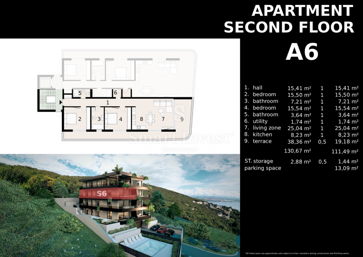 IČIĆI, stanovanje z vrtom in pogledom na morje v novogradnji z garažo