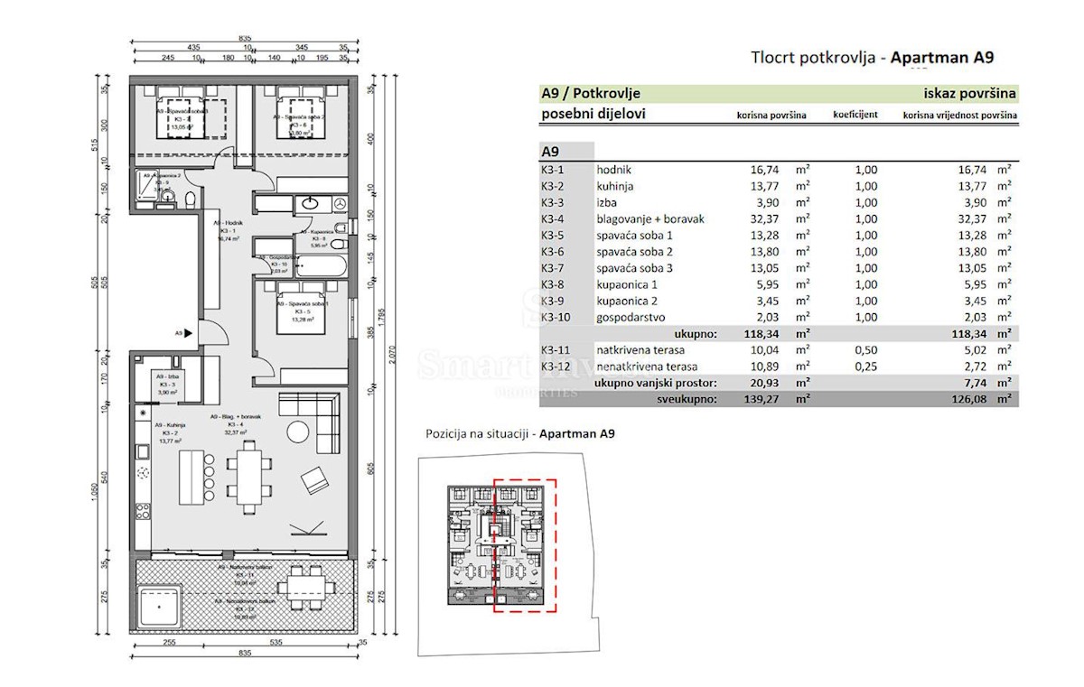 OPATIJA, 3-bedrooms penthouse with sea view and garage (A9)