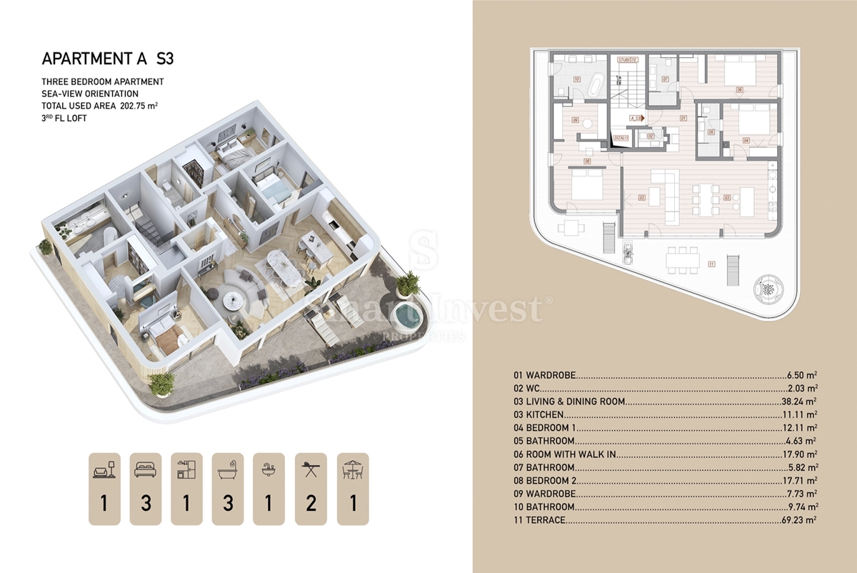 OPATIJA - CENTER, luksuzno 3-sobno stanovanje s pogledom na morje