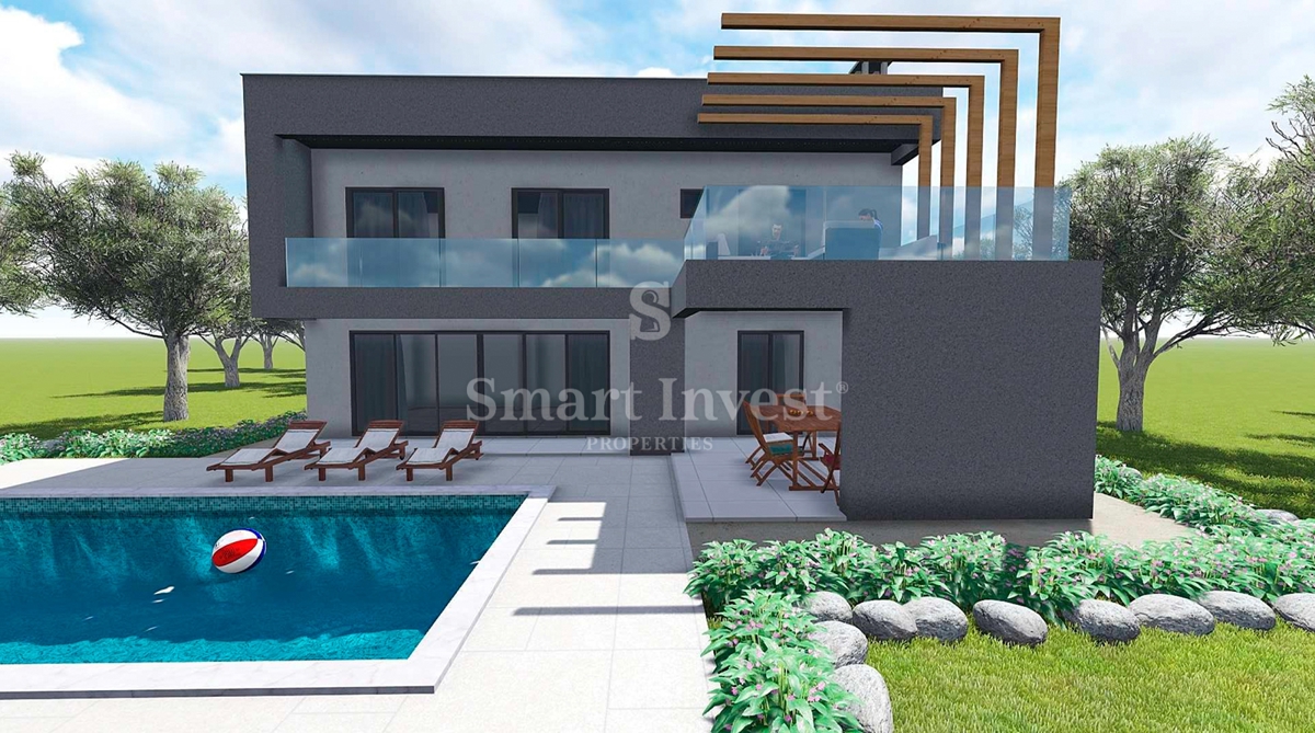 ISTRA - RABAC, nedokončana hiša z bazenom 3 km od morja