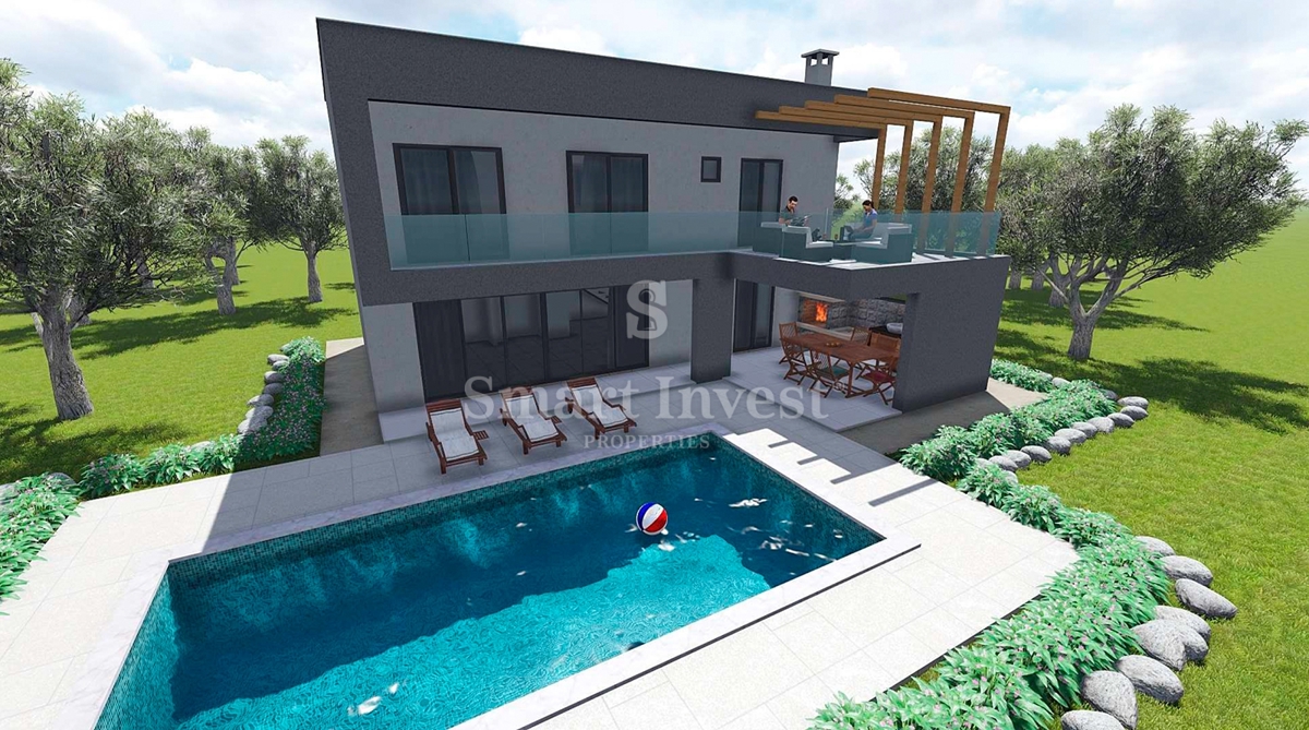 ISTRA - RABAC, nedokončana hiša z bazenom 3 km od morja