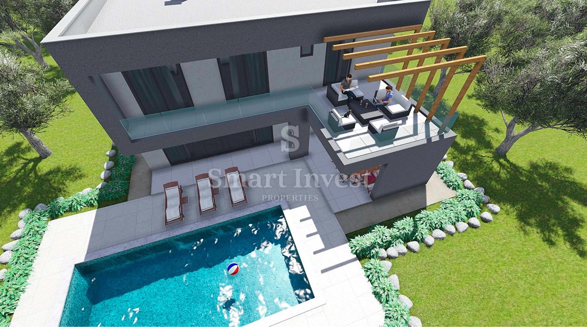 ISTRA - RABAC, nedokončana hiša z bazenom 3 km od morja