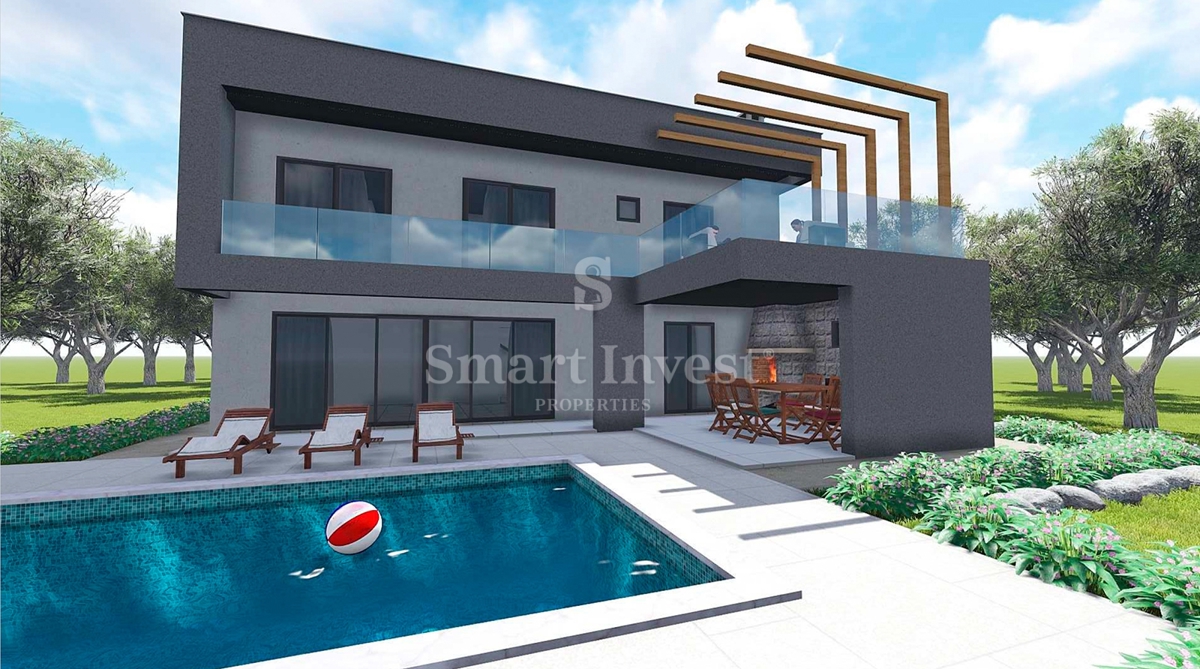 ISTRA - RABAC, nedokončana hiša z bazenom 3 km od morja