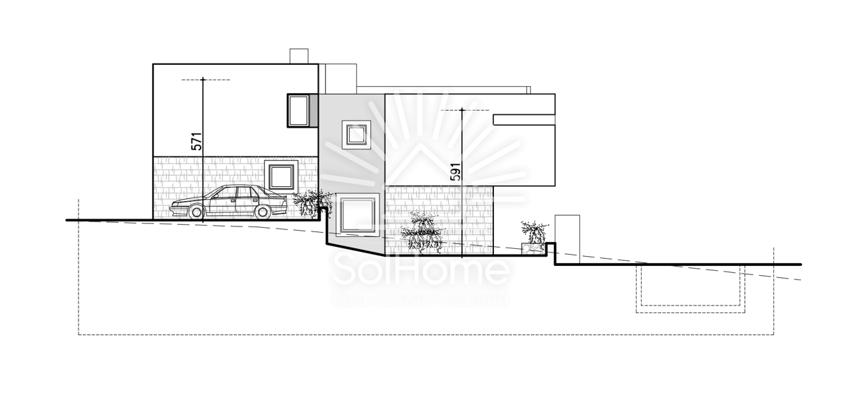 Hiša z panoramskim pogledom na morje in bazenom v Novalji.