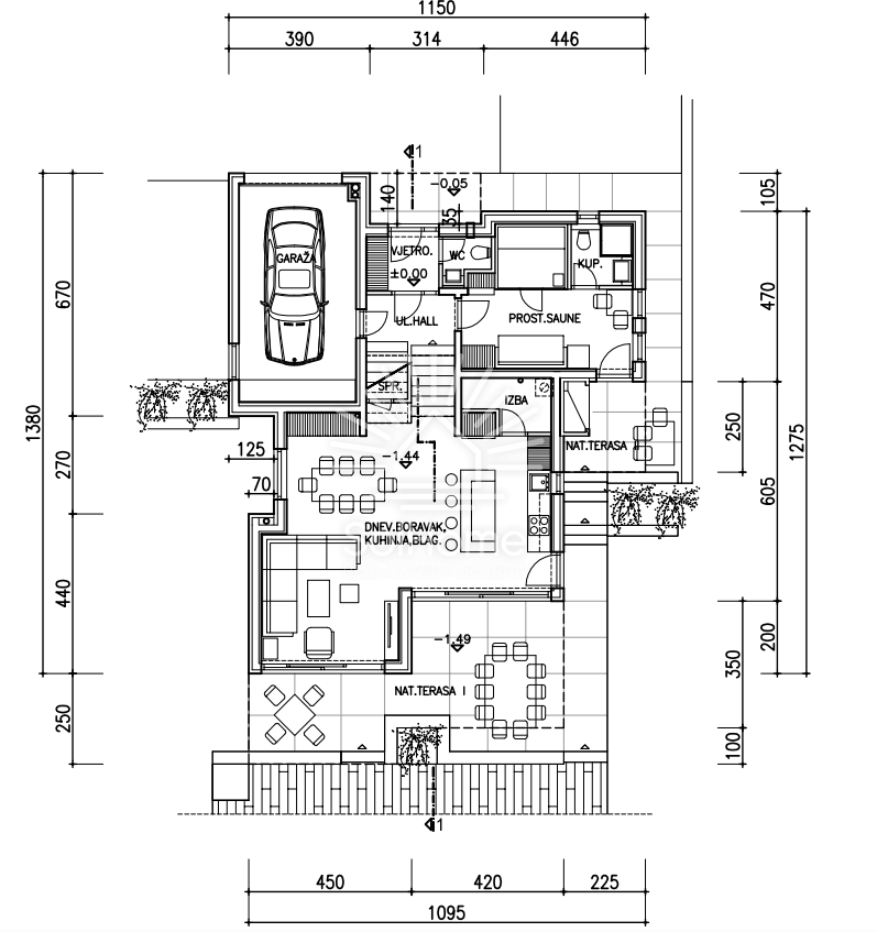 Hiša z panoramskim pogledom na morje in bazenom v Novalji.