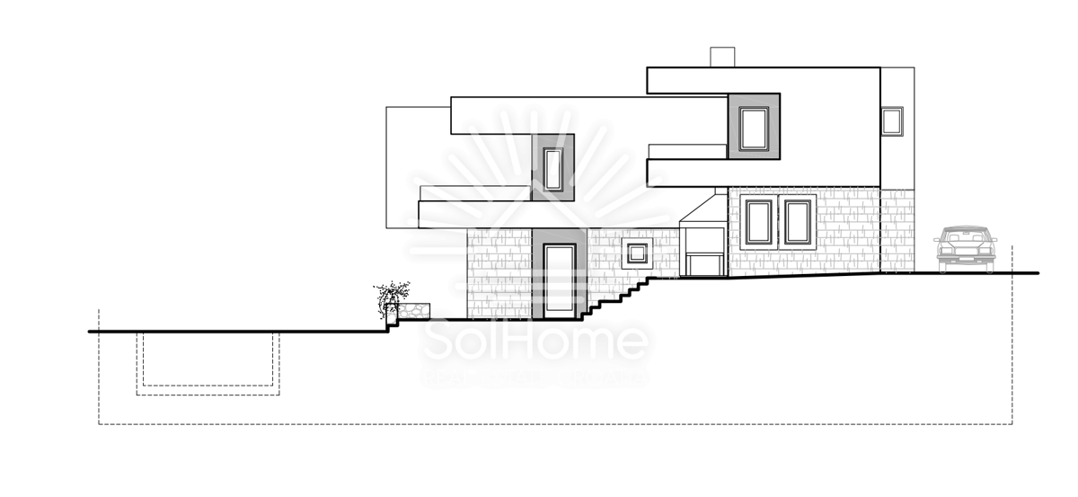 Hiša z panoramskim pogledom na morje in bazenom v Novalji.