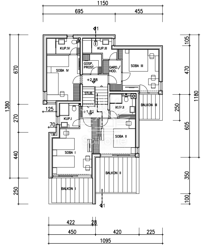 Hiša z panoramskim pogledom na morje in bazenom v Novalji.