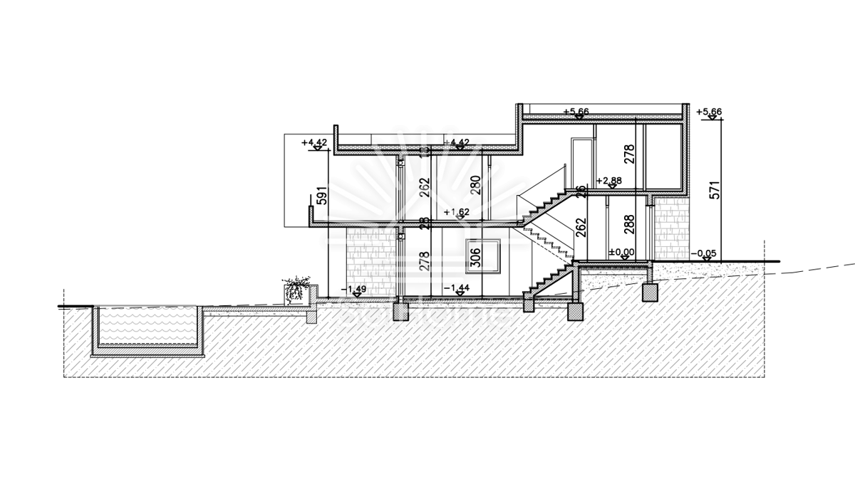 Hiša z panoramskim pogledom na morje in bazenom v Novalji.