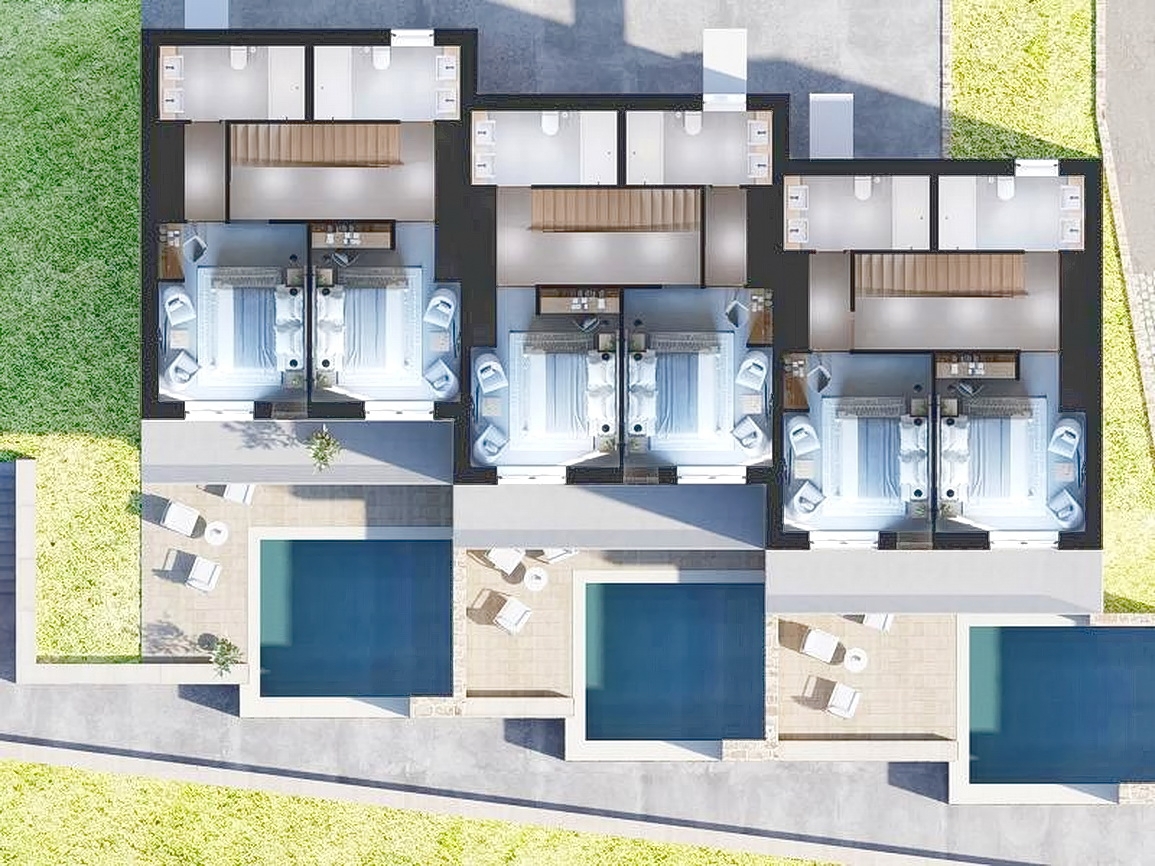 Okolica Krka, hiša s 3 stanovanjskimi enotami s pogledom na morje in bazenom!