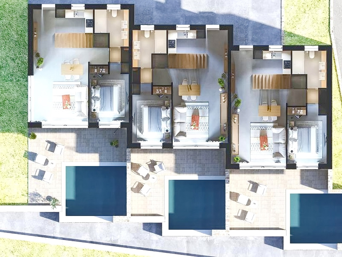 Okolica Krka, hiša s 3 stanovanjskimi enotami s pogledom na morje in bazenom!