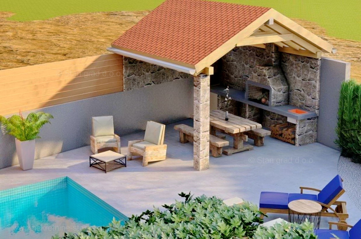 Malinska, okolica, prenovljena kamnita hiša z bazenom in vrtom
