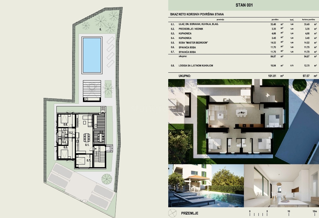 Šilo, novo stanovanje z bazenom, 100 m od morja!