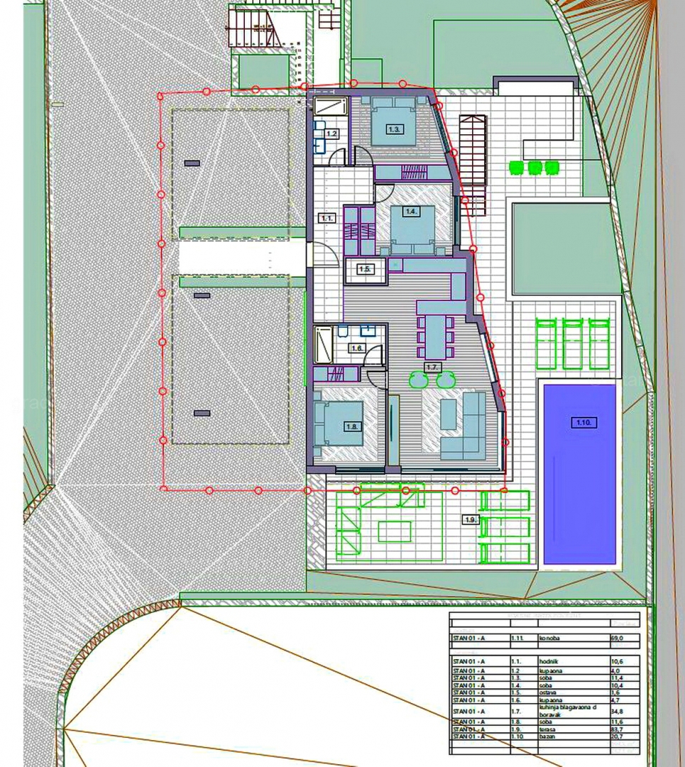 Mesto Krk, novogradnja, luksuzni penthouse s strešno teraso in bazenom, PRODAMO!