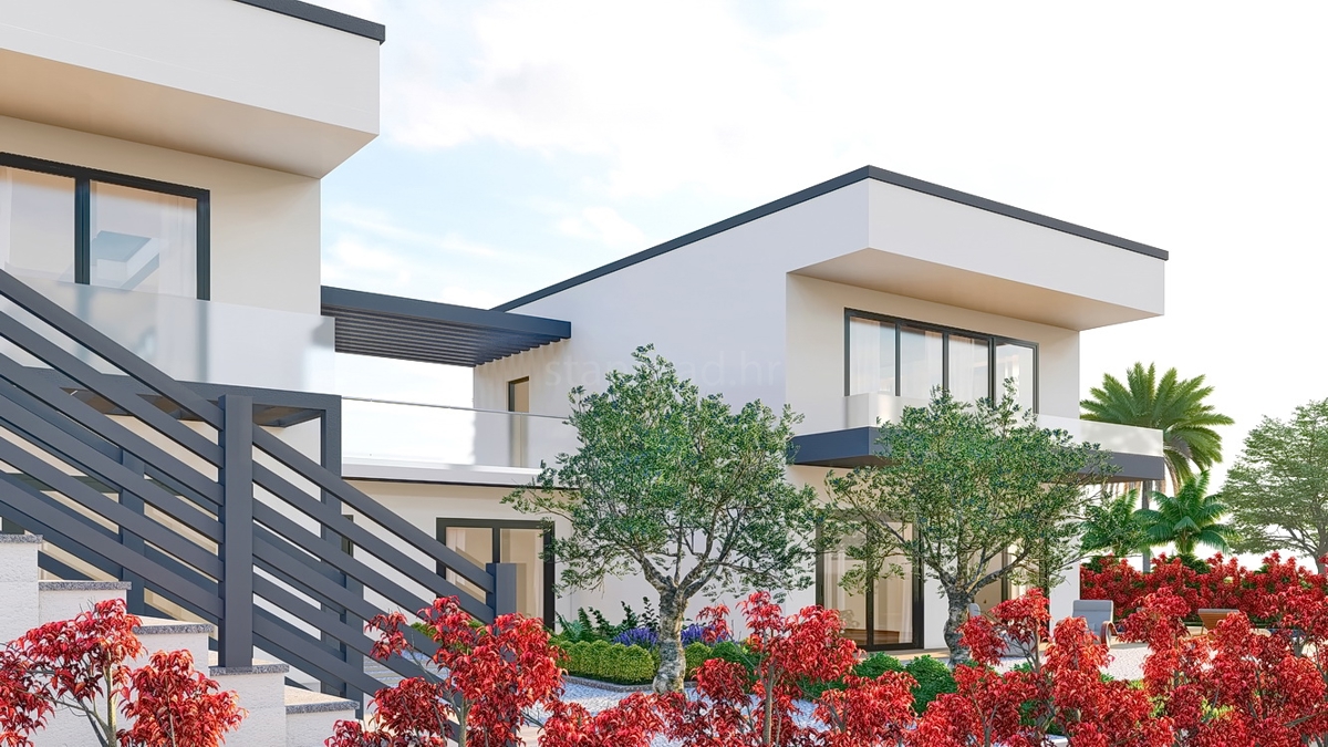 Krk, okolica, novogradnja, moderna hiša z bazenom in razgledom