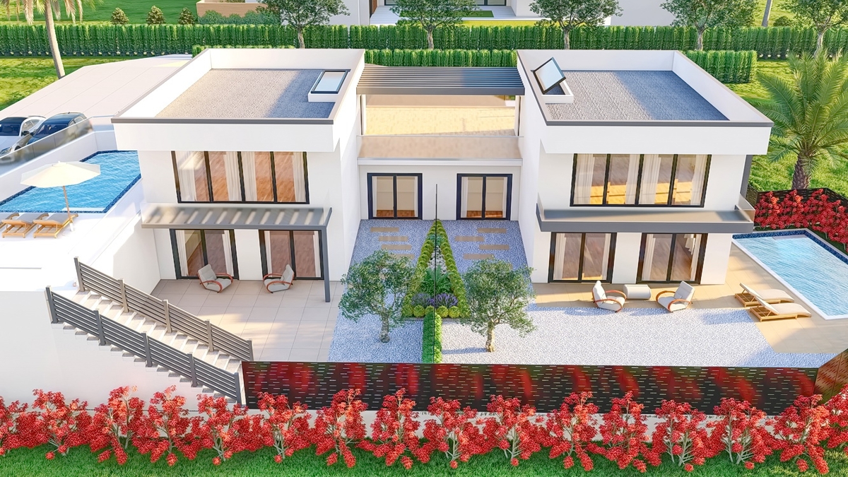 Krk, okolica, novogradnja, moderna hiša z bazenom in razgledom