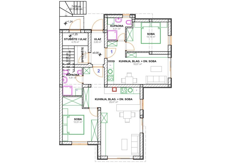 Njivice, dvosobni apartma s pogledom na morje!