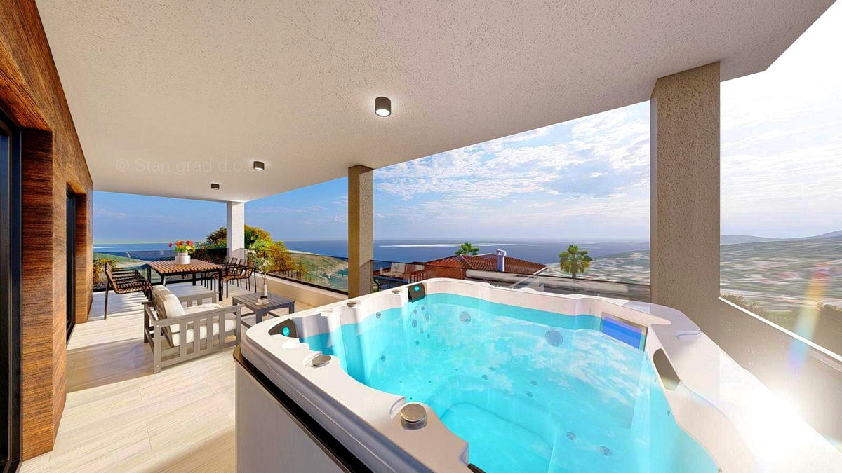 Otok Krk, Vrbnik, luksuzen apartma v 1. nadstropju z odprtim pogledom na morje!