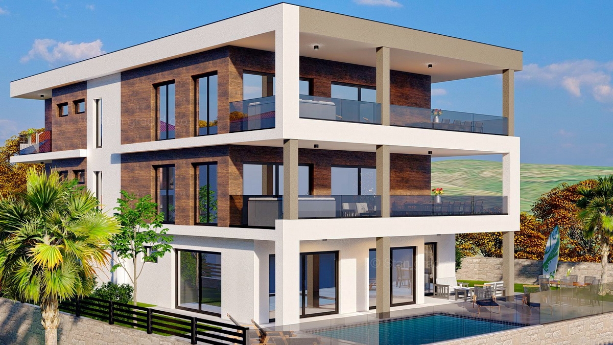 Otok Krk, Vrbnik, luksuzen apartma v 1. nadstropju z odprtim pogledom na morje!