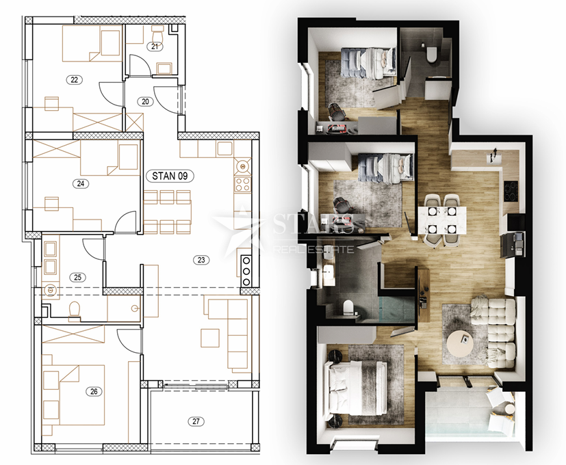 Kastav, Rešetari – 3S+DB Stanovanje S9, Novogradnja