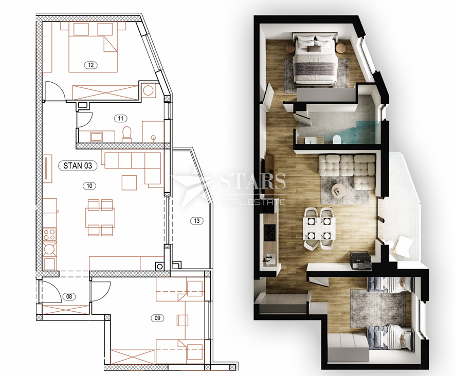 Kastav, Rešetari – 2S+DB Stanovanje S3, Novogradnja